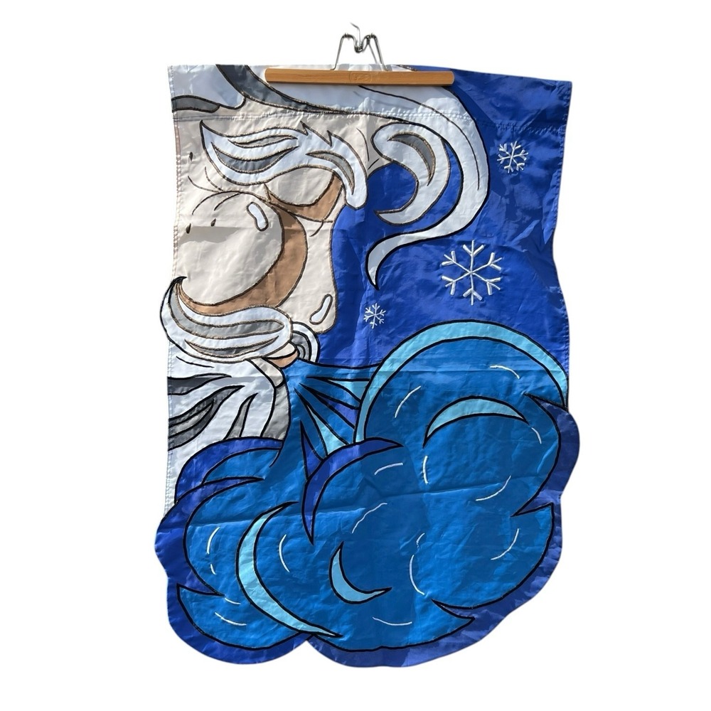 VTG Jack Frost Old Man Winter Wind Snow Cold Outdoor Garden Flag Blue 28x43"